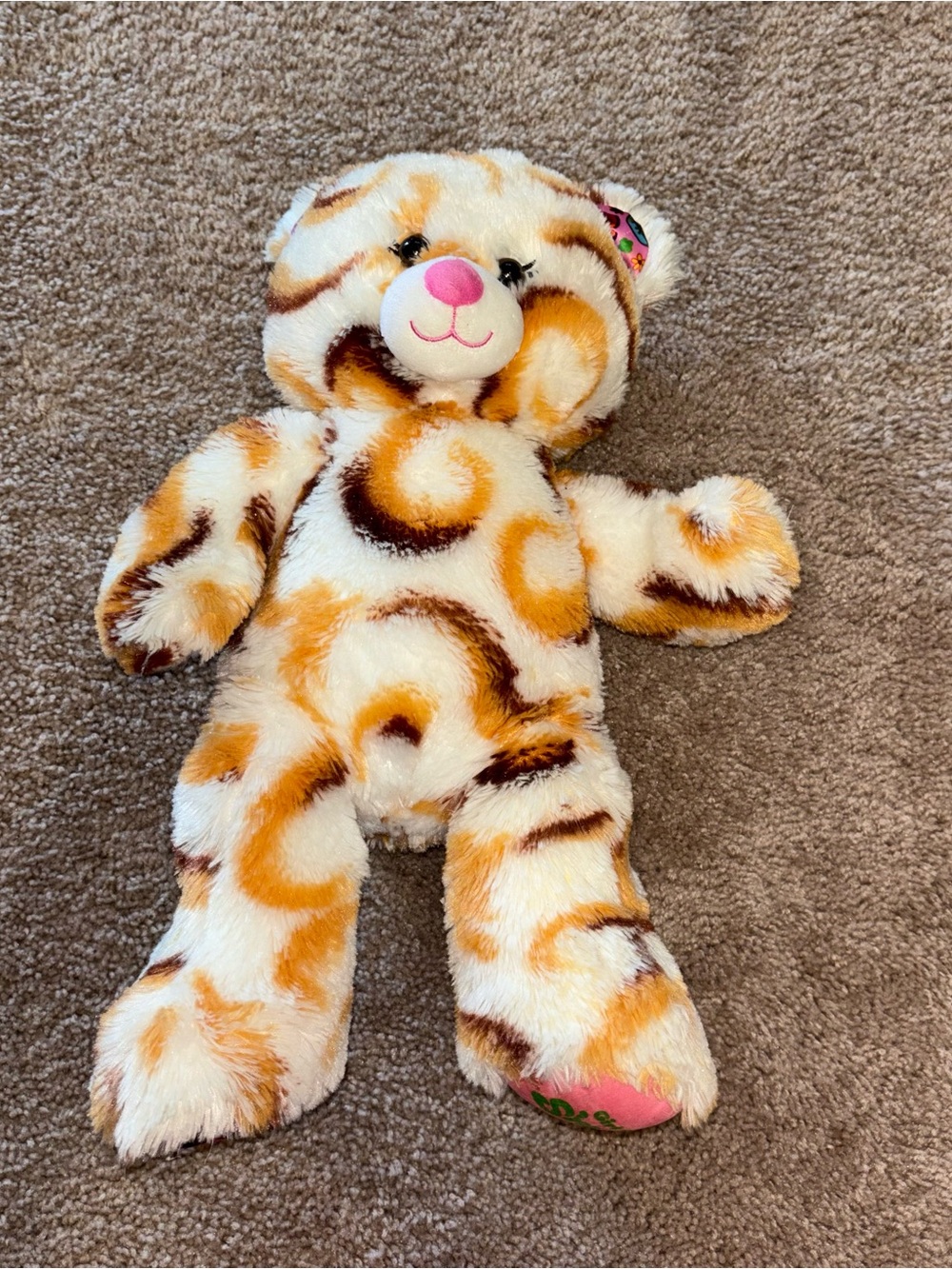 Build-A-Bear Cream Plush Bear with Orange, Brown & Pink Accents